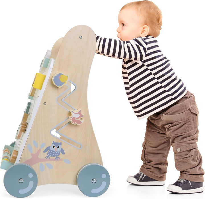 Bayer Chic 2000 - Lauflernwagen aus Holz, bunt, Lauflernhilfe, mit Motorikspielzeug, mit gummierten