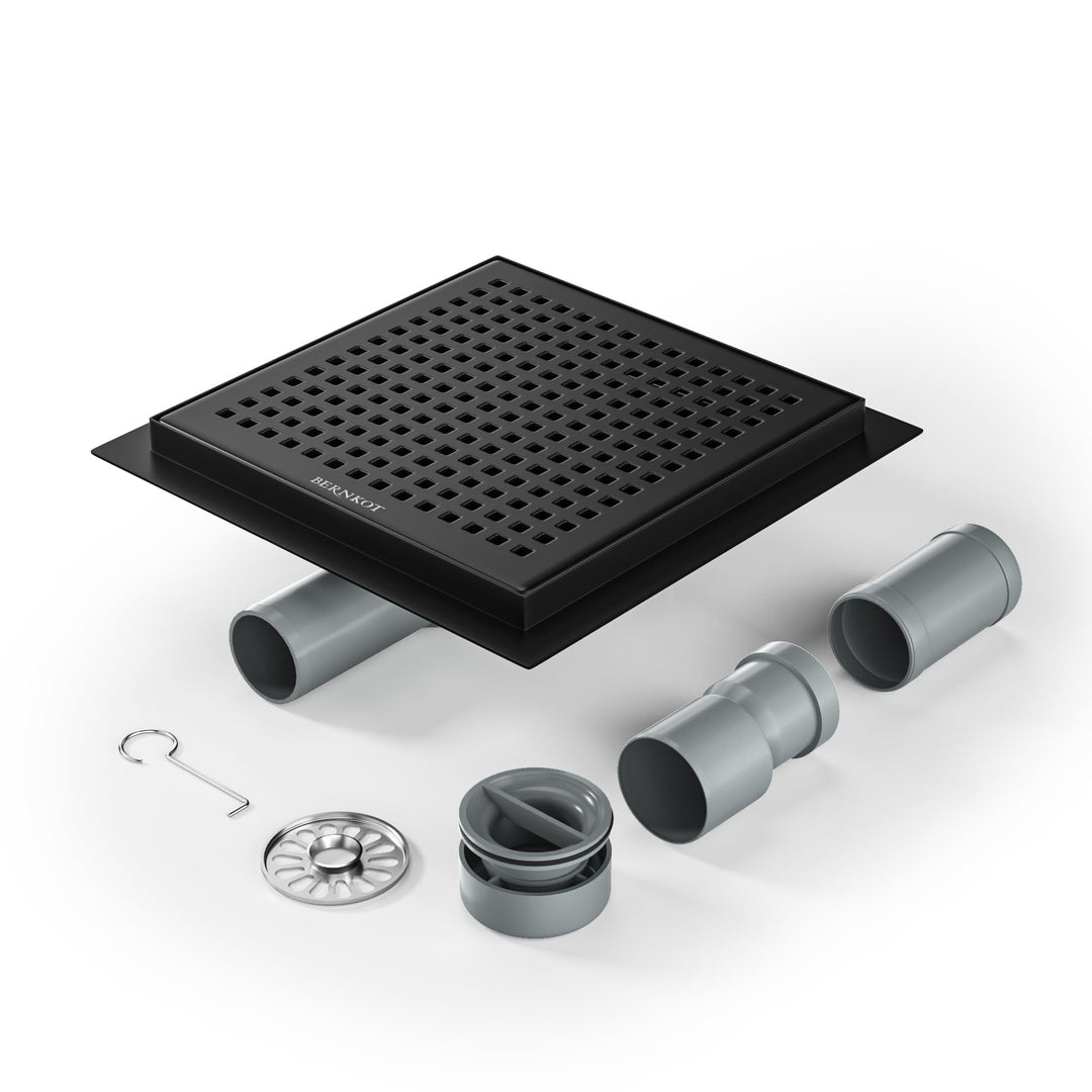 Duschrinne Quadrat 20 * 20cm, 360° Siphon mit Geruchsstop und Haarsieb Edelstahl Ablaufrinne Bodenab