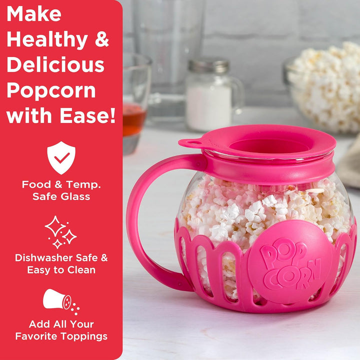 Ecolution patentierter Micro-Pop Mikrowellen-Popcorn-Popper, Borosilikatglas, hot pink 1.5-Quart Sna