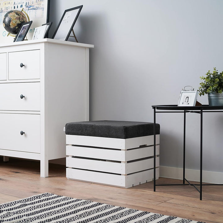 GrandBox Sitzhocker aus Holz 37x40x50 Polster, Sitztruhe Hocker mit Stauraum, Sitzbank, Sitzpouf, Si