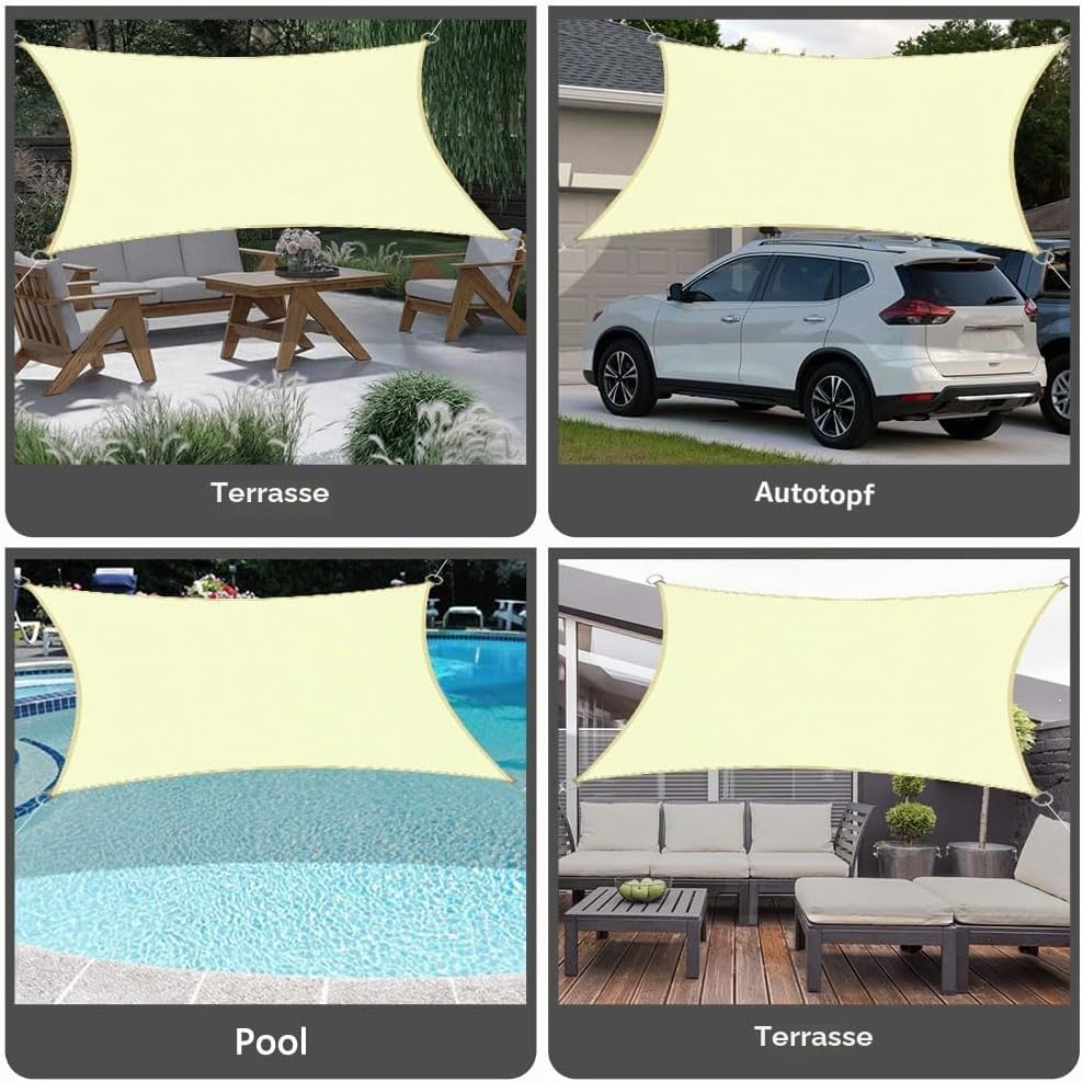 OFFCUP Sonnensegel, Sonnenschutz Baldachin, 3x4m rechteckige Markise Weiss 3 m x 4 m, Weiss 3 m x 4