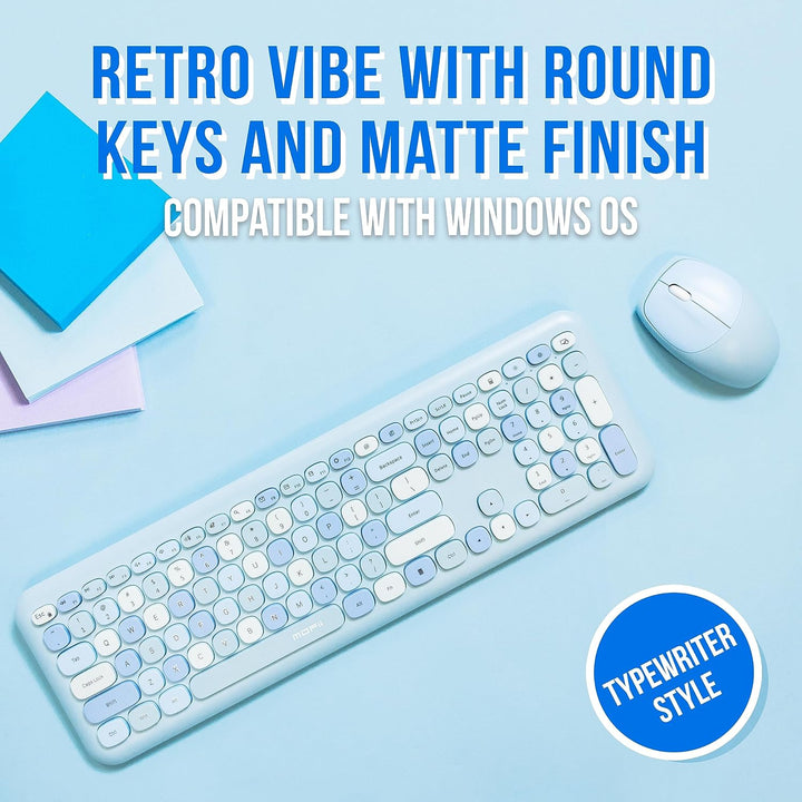 Silvergear® Retro Kabelloses Funk Tastatur &amp; Maus Set QWERTY | Retro Vintage Design Schreibmaschinen