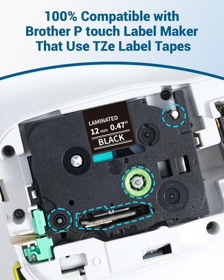 MarkField 6x TZe-335 12mm Weiss auf Schwarz Bänder Kompatibel mit Brother P-touch Schriftband 12mm T