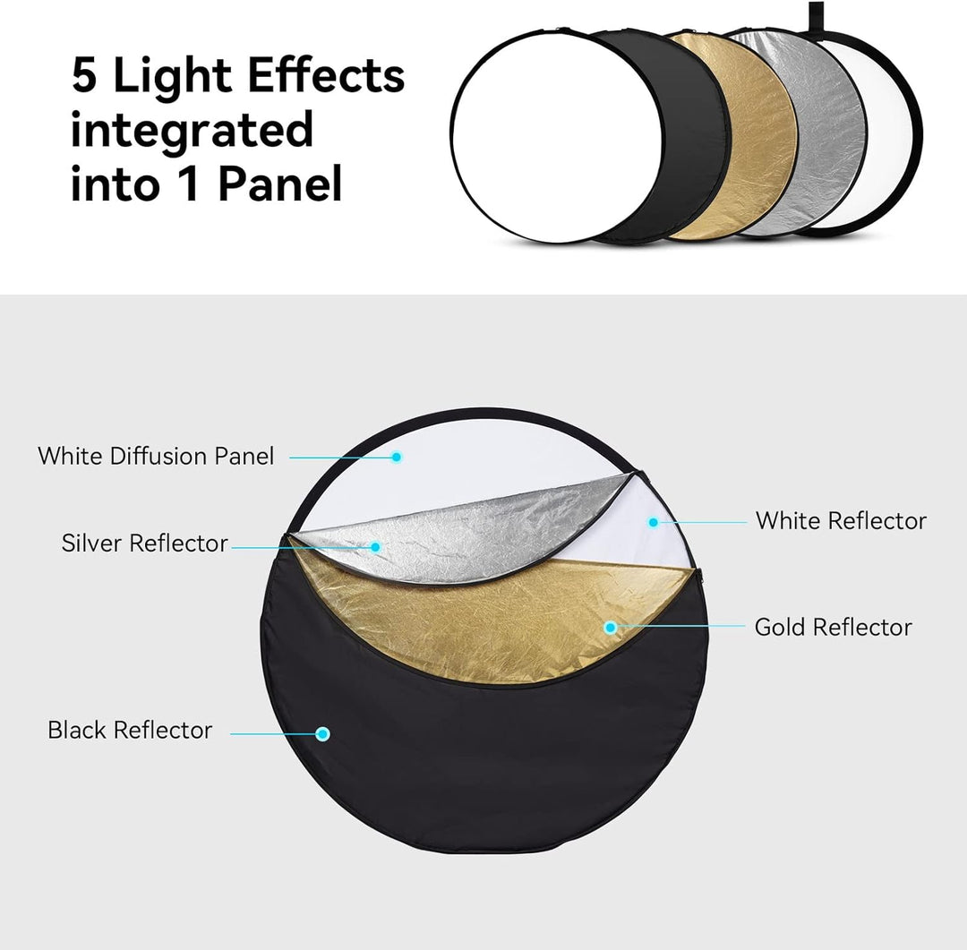 SMALLRIG 5 in 1 Reflektor 110cm 42-Zoll Lichtreflektor Zusammenklappbarer Fotografie Reflektor, mit