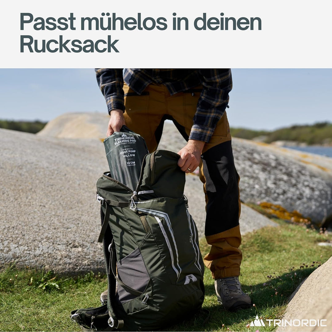 Trinordic Extradicke Aufblasbare Isomatte - 12cm Dick & 70cm Breit mit Fusspumpe & Kissen - Camping