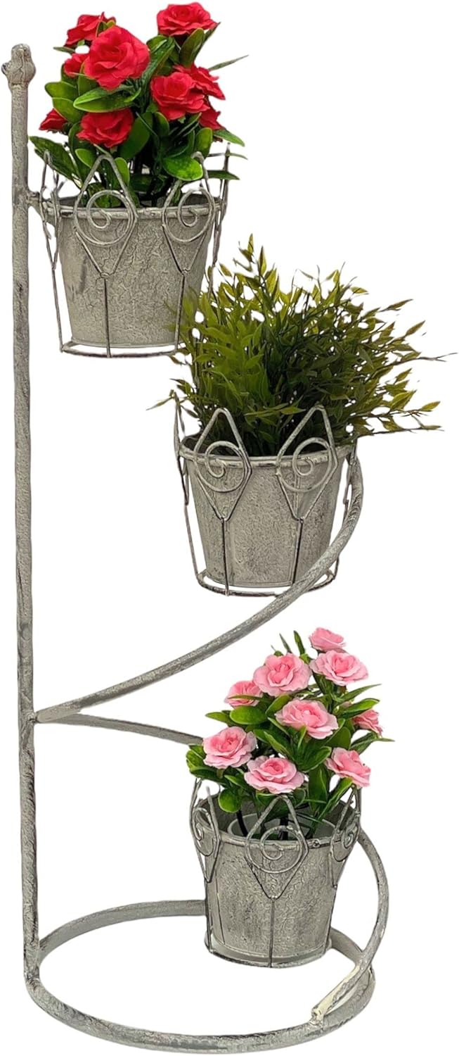 DanDiBo Blumentreppe Innen Metall Weiss Grau Rund 75 cm Blumenständer mit 3 Töpfe 96131 Blumenstände
