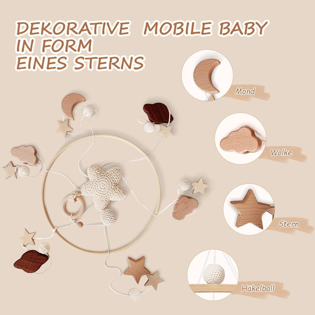 Mobile Baby Bettglocke mit Sterne Hölz Mädchen Hängende Mobile Windspiel für Babybett Kinderbett Ste
