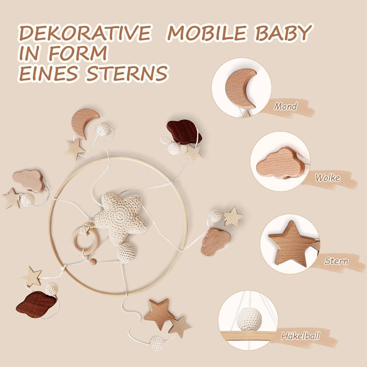 Mobile Baby Bettglocke mit Sterne Hölz Mädchen Hängende Mobile Windspiel für Babybett Kinderbett Ste