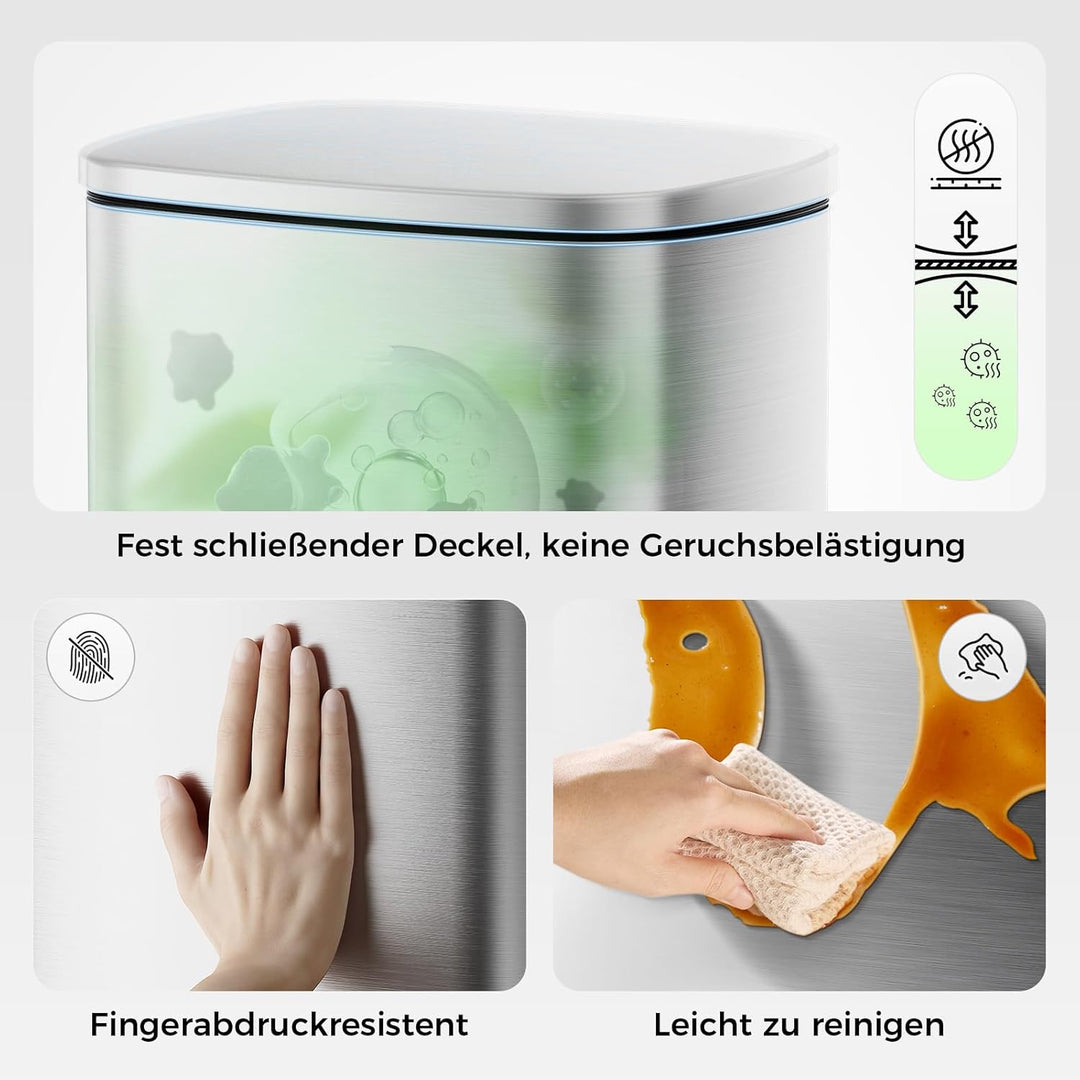 YASHE Mülleimer 50L, Grosser Abfalleimer Küche mit 20 Müllbeuteln, Tretpedal, Soft-Close Deckel, Lei