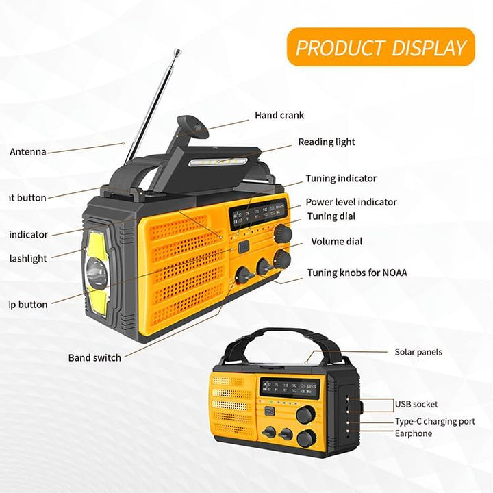 Solar Kurbelradio AM/FM Solar Radio Tragbar Notfallradio mit 8000mAh Wiederaufladbare Batterie, Led