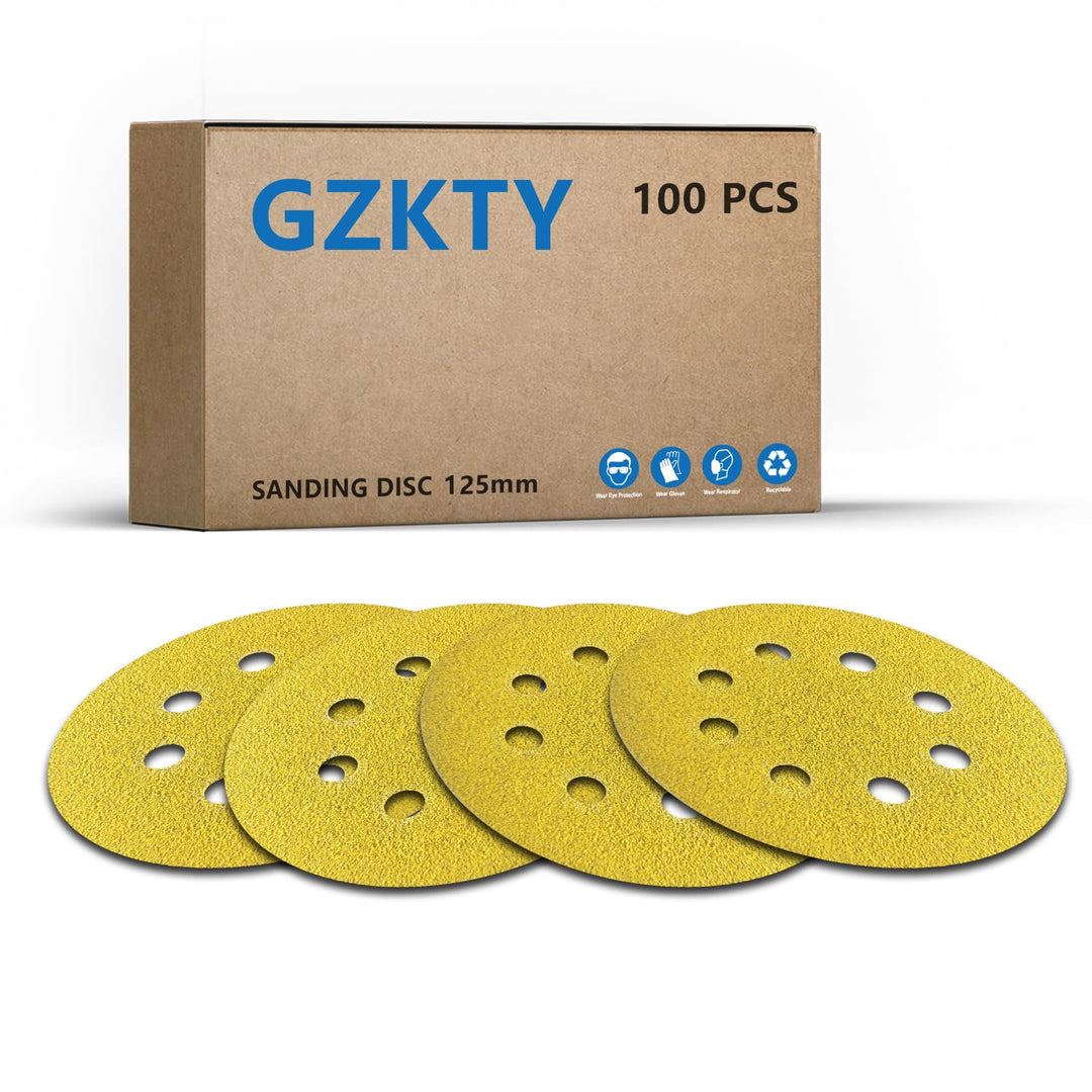 100Stk 125mm Klett Schleifpapier, Exzenter Schleifscheiben, 8-Loch Korn 120 Schleifpads, Schleifmitt
