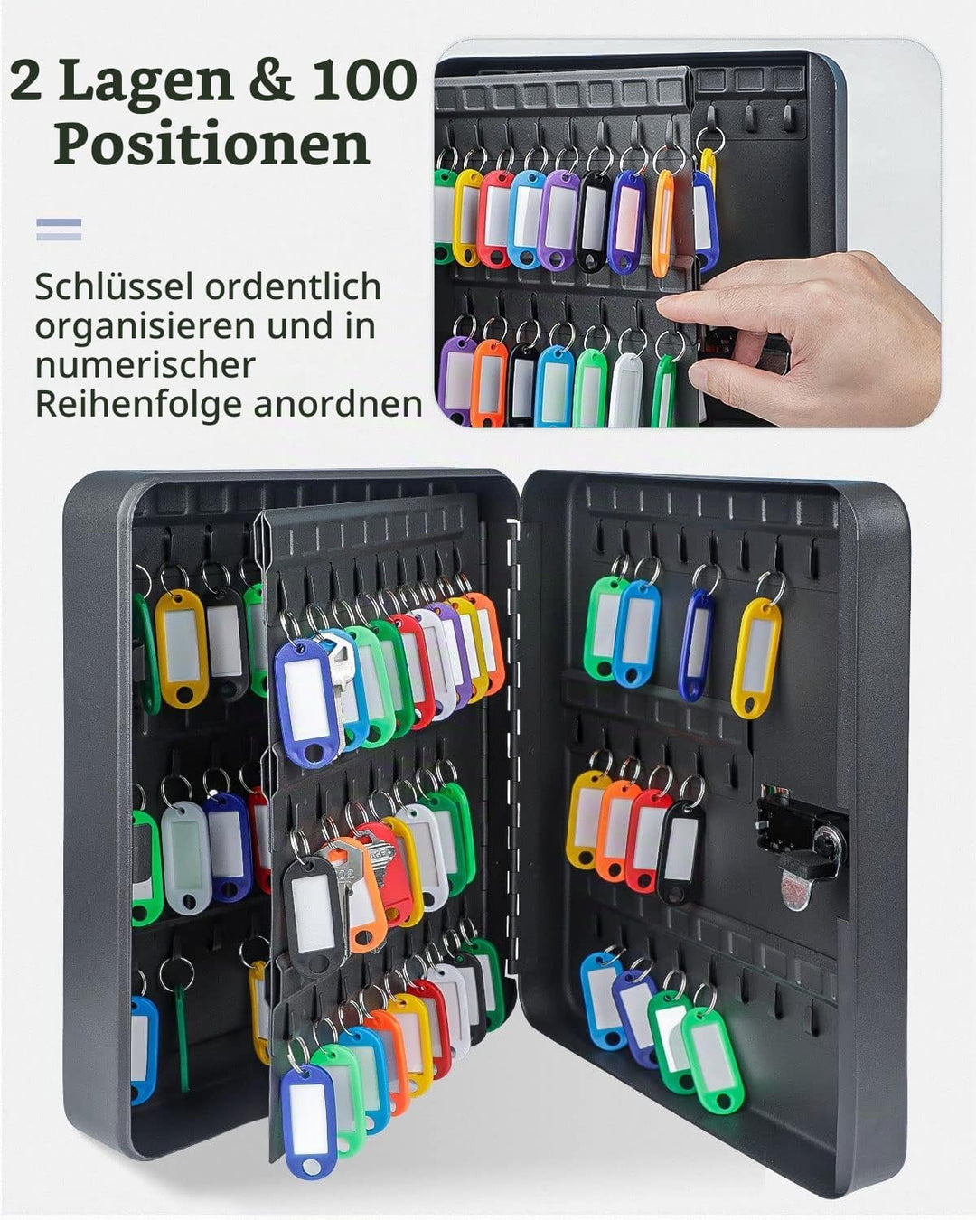 Uniclife Schlüsselkasten aus Stahl mit 100 Schlüsseln, mit Zahlenschloss,Schlüssel-Organizer mit zur