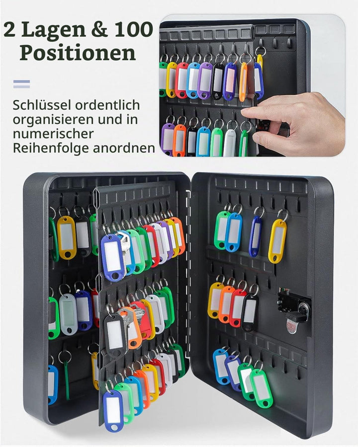 Uniclife Schlüsselkasten aus Stahl mit 100 Schlüsseln, mit Zahlenschloss,Schlüssel-Organizer mit zur