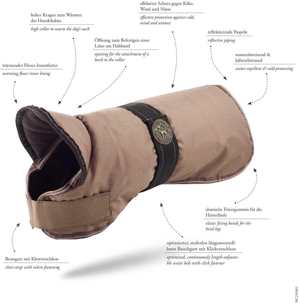 HUNTER Hundemantel DENALI, Farbe: taupe, warmer Hundemantel mit Fleece-Innenfutter, wasserabweisend,