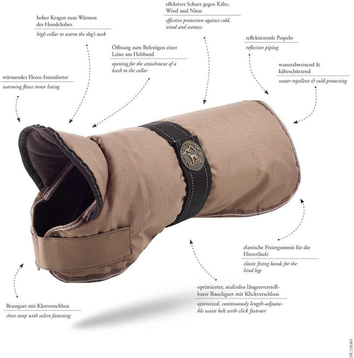 HUNTER Hundemantel DENALI, Farbe: taupe, warmer Hundemantel mit Fleece-Innenfutter, wasserabweisend,