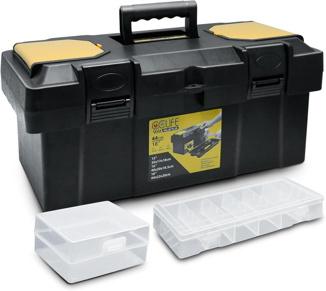 CCLIFE Werkzeugbox 18" Werkzeugkasten 44 x 22 x 20 cm Koffer mit 2 kleinen Aufbewahrungsboxen, Schne