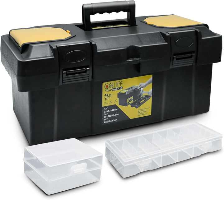 CCLIFE Werkzeugbox 18" Werkzeugkasten 44 x 22 x 20 cm Koffer mit 2 kleinen Aufbewahrungsboxen, Schne