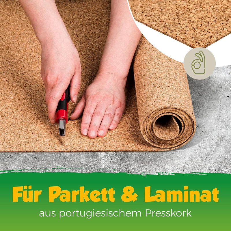 Kork Trittschalldämmung | Dämmung für Laminat & Parkett |Geeignet für Fussbodenheizung | Rollenkork