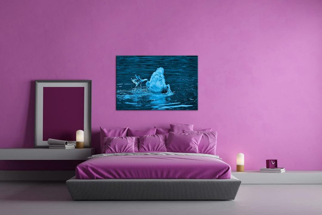 deyoli kleine Ente tauscht nach Fischen Format 80x60 Effekt: Monocrome Blau als Leinwandbild, Motiv