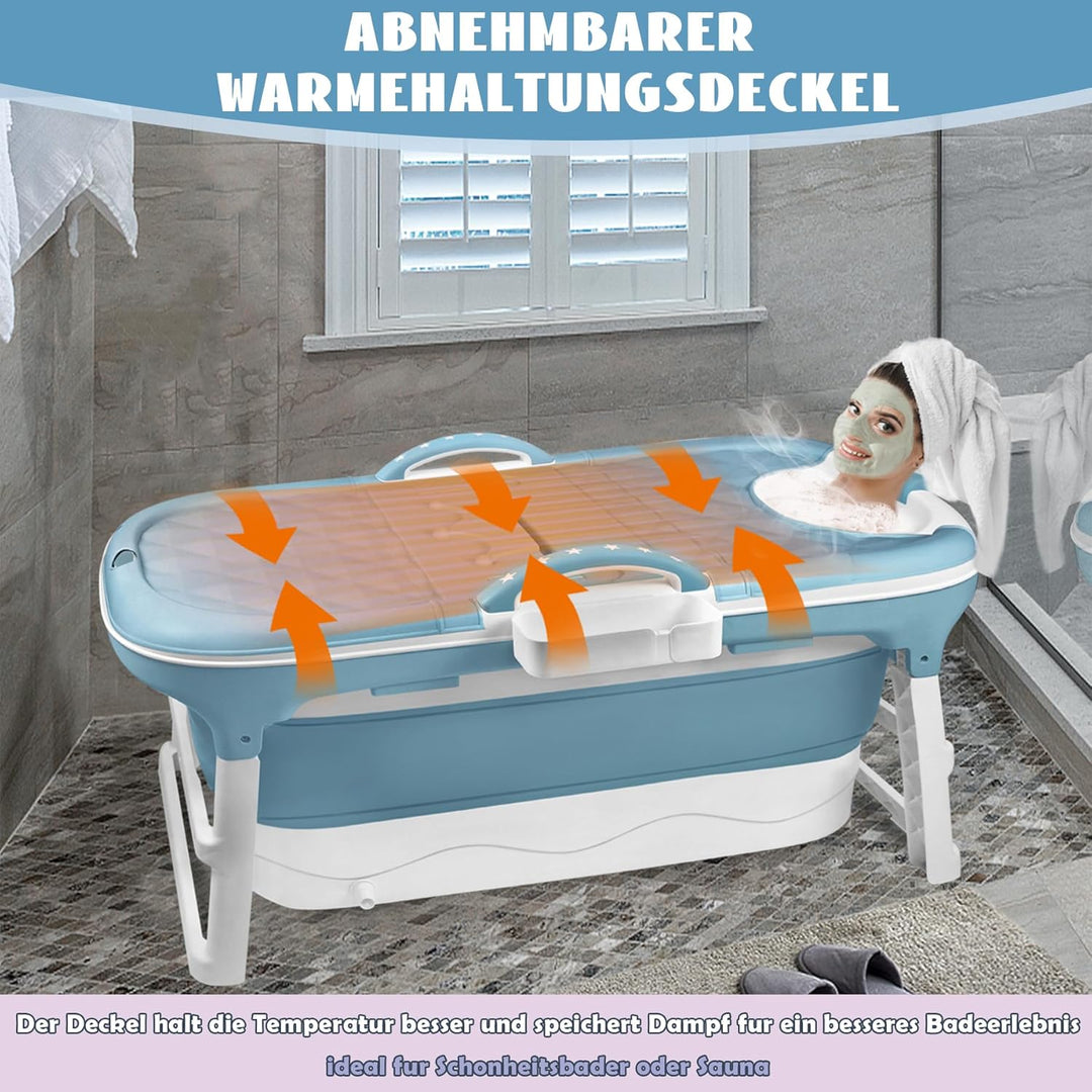SUBTLETY Faltbare Badewanne Erwachsene Tragbare Klappbadewanne mit Abdeckung Seifenkorb & Griff Wann