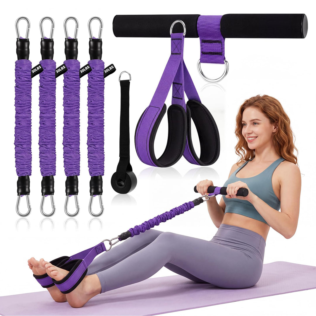 Pedal Widerstandsband mit Griff, 4 Verstellbar Foot Pedal Resistance Bands 30-120lbs Bauchtrainer fü
