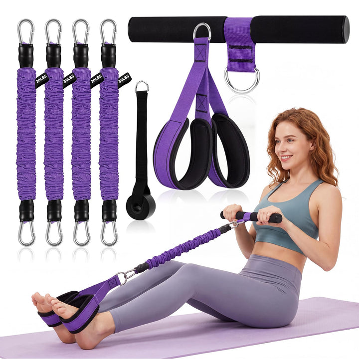 Pedal Widerstandsband mit Griff, 4 Verstellbar Foot Pedal Resistance Bands 30-120lbs Bauchtrainer fü