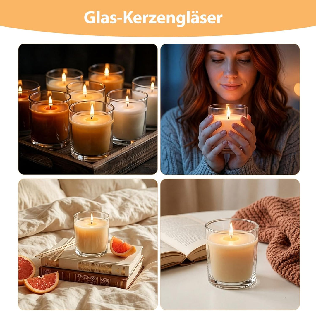 ARATERVIO 12er-Pack Klare Glas-Kerzengläser mit Holzdeckel &amp; Silikon-Dichtring Candle Container zum