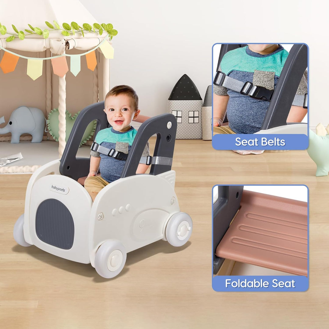 Leogreen Lauflernwagen Baby Push Pull Lauflernhilfe Spielzeug, 4 in 1 Lauflernhilfe zum Sitzen und S