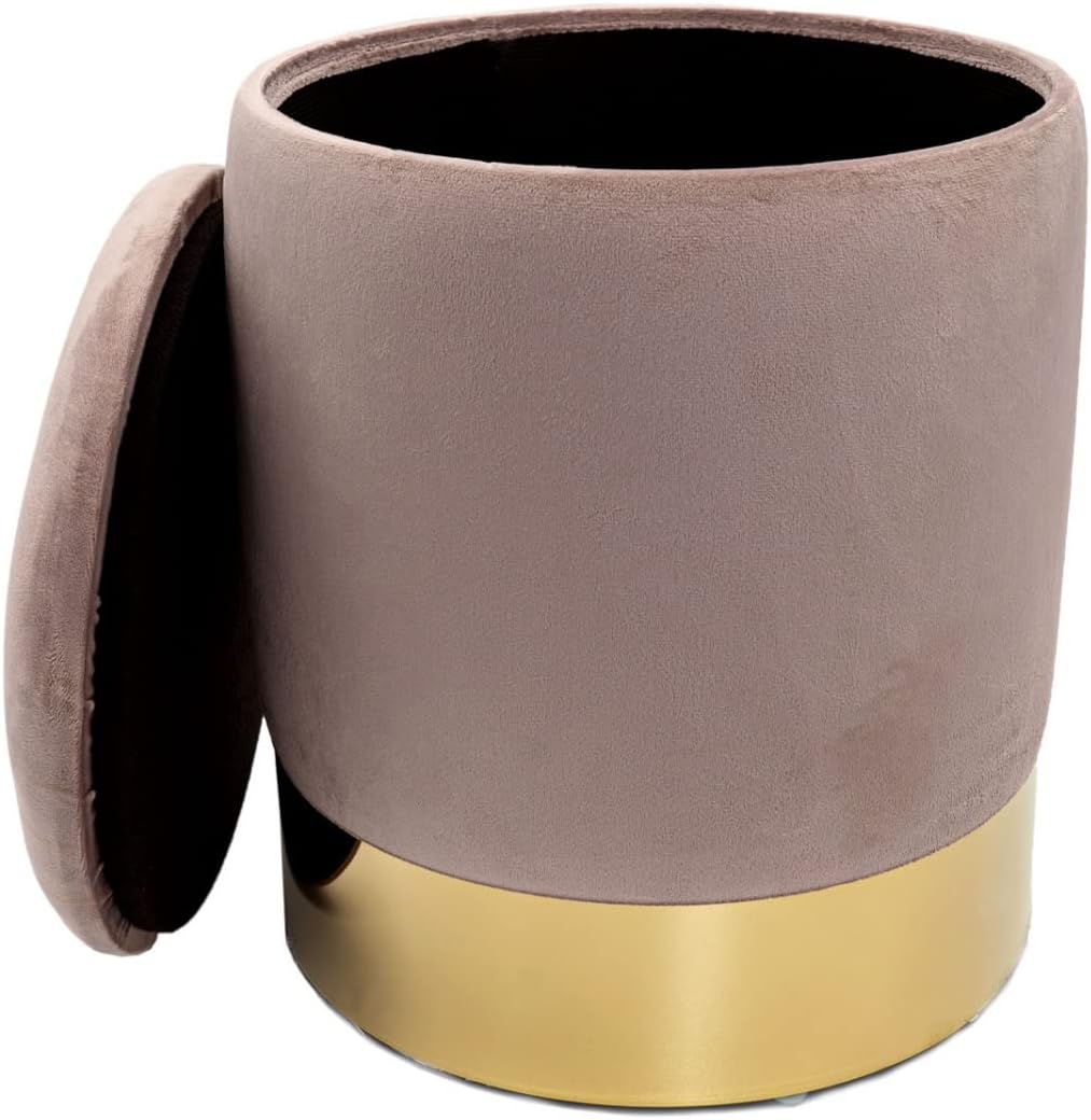 casamia Samthocker mit Stauraum Ø 31 H 38 cm Deko Hocker Samt Verlour Hocker Gold Hocker Schminktisc