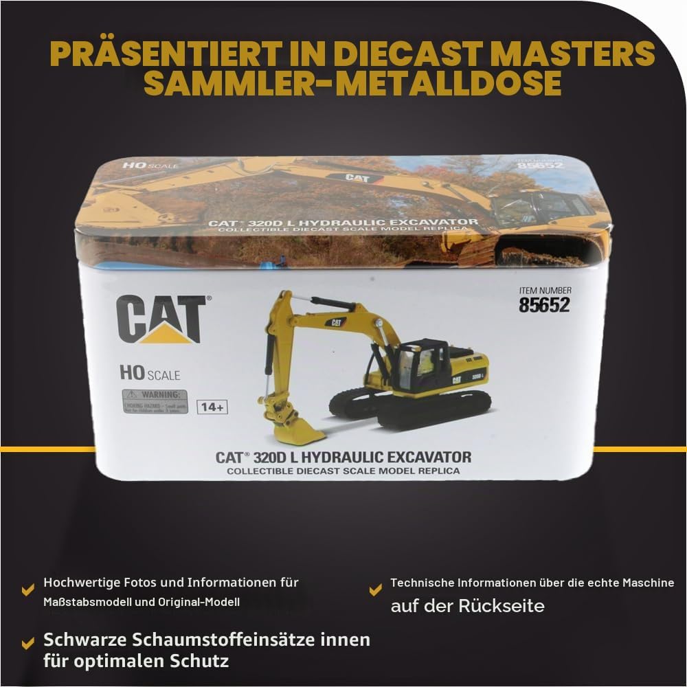 Diecast Masters 85652 - Caterpillar Bagger mit Zubehör 320D, Massstab 1:87, ca. 11,7 x 4,5 x 4,8 cm,