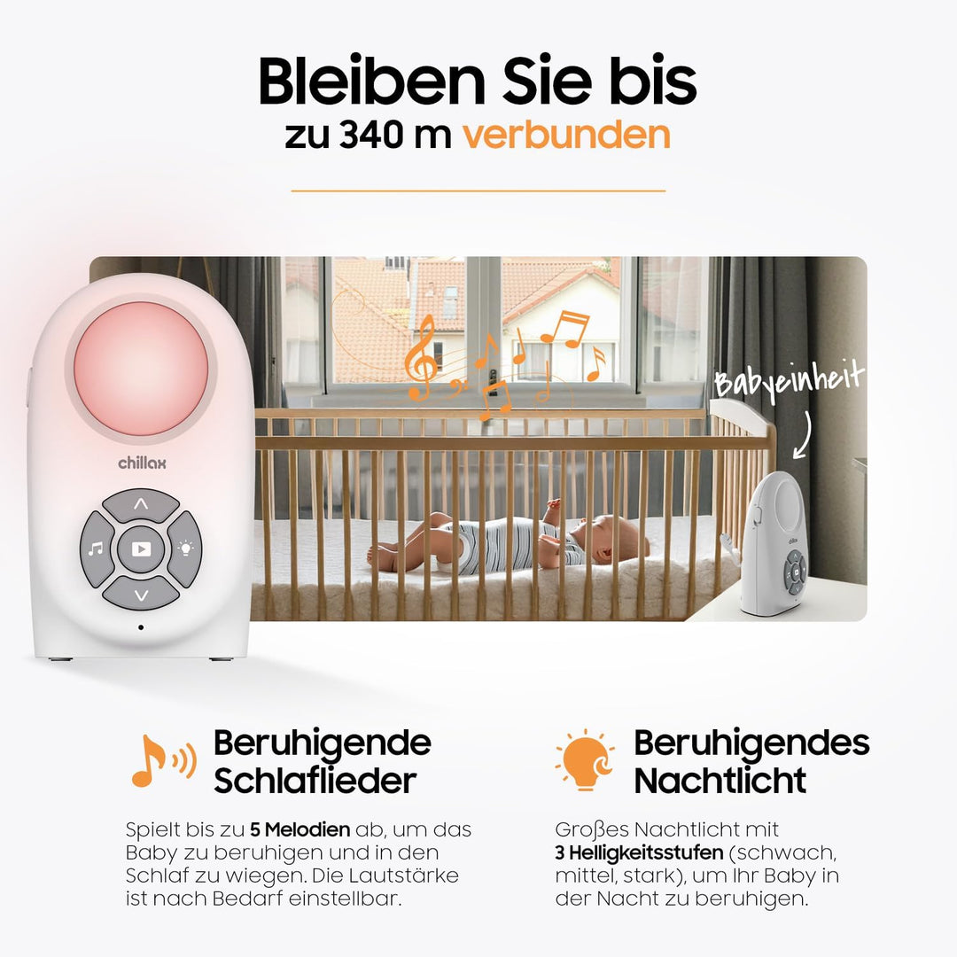 CHILLAX - Audio-Babyphone CB260 - DECT - LCD Display - VOX & Eco Modus - Temperatursensor - Gegenspr