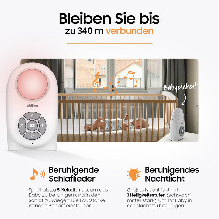 CHILLAX - Audio-Babyphone CB260 - DECT - LCD Display - VOX & Eco Modus - Temperatursensor - Gegenspr