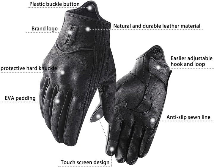 Harssidanzar Herren Vollfinger Ziegenleder Leder Touchscreen Motorradhandschuhe GM028E XL Schwarz(ak