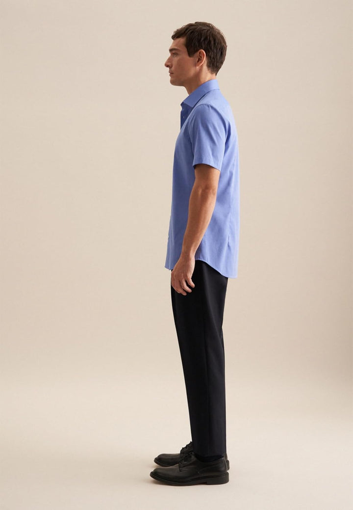 Seidensticker Herren Business Hemd Shaped Fit Kurzarm Businesshemd 37 Blau (Mittelblau 14), 37 Blau
