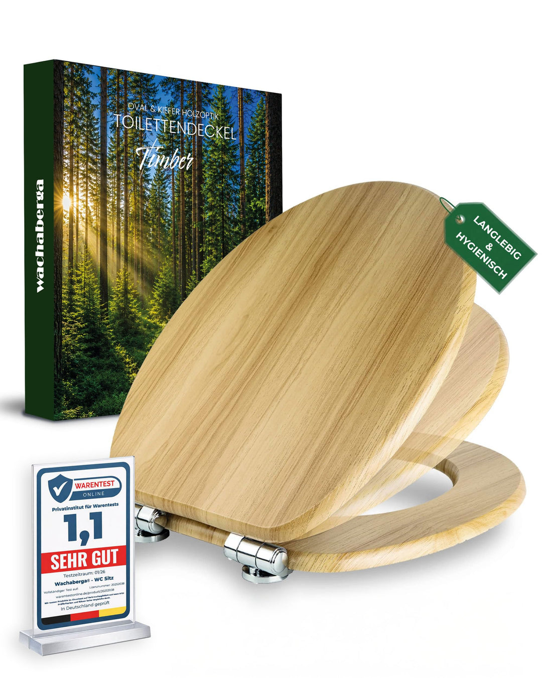 Wachaberga Wc Sitz mit Absenkautomatik Holz (MDF) - bombenfester Halt des Toilettendeckel Holz durch