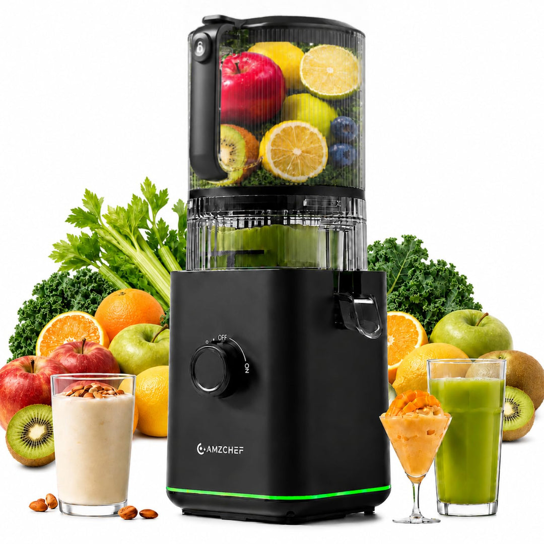 AMZCHEF Entsafter Slow Juicer 155mm XXL Einfüllöffnung - 2,5L Saftpresse Elektrisch für ganzes Obst