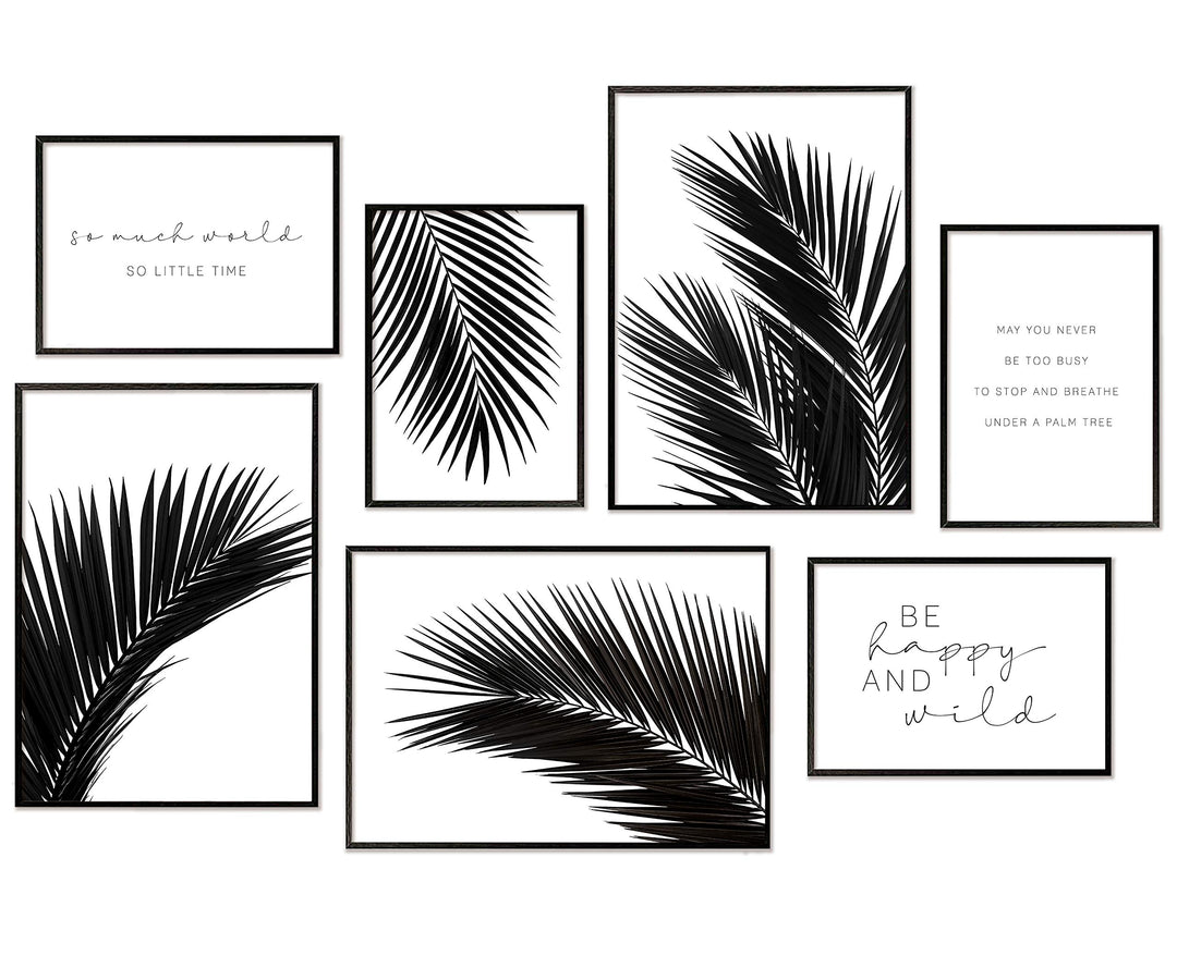 Hyggelig Home Premium Poster Set - 7 harmonische Bilder Palme schwarz weiss - Set Palmenblatt- mit R
