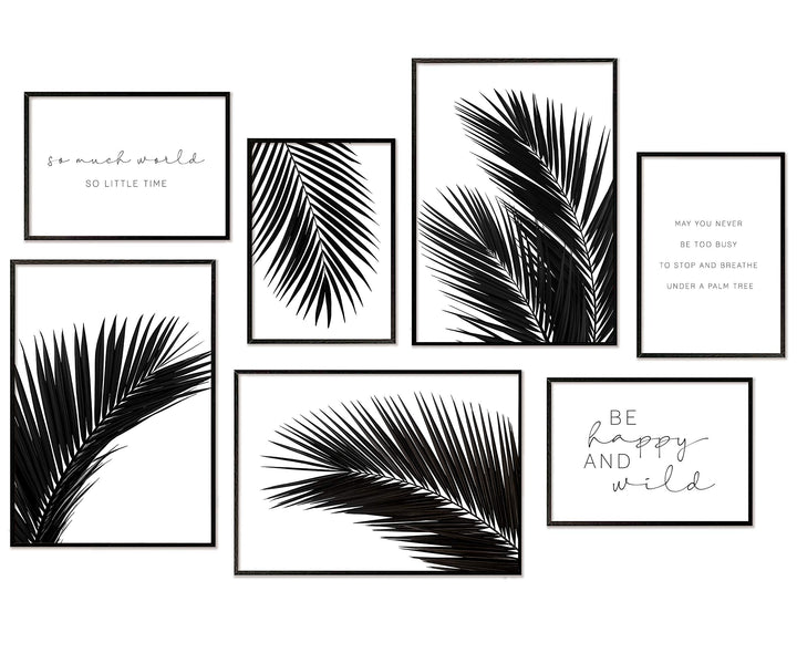 Hyggelig Home Premium Poster Set - 7 harmonische Bilder Palme schwarz weiss - Set Palmenblatt- mit R