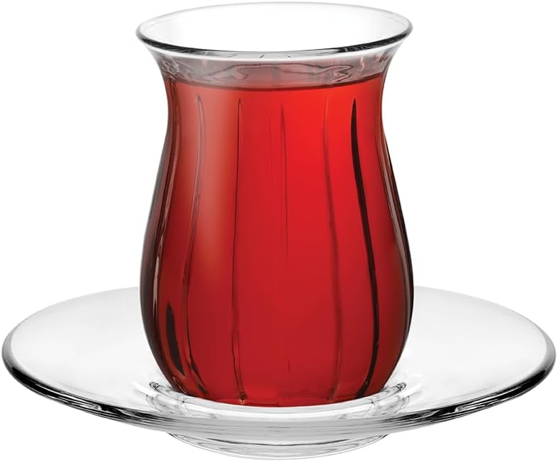 Pasabahce 96572 Linka Teeset 140 ml | 12-teilig (6 Teegläser mit Untersetzern) | Schlicht & elegant
