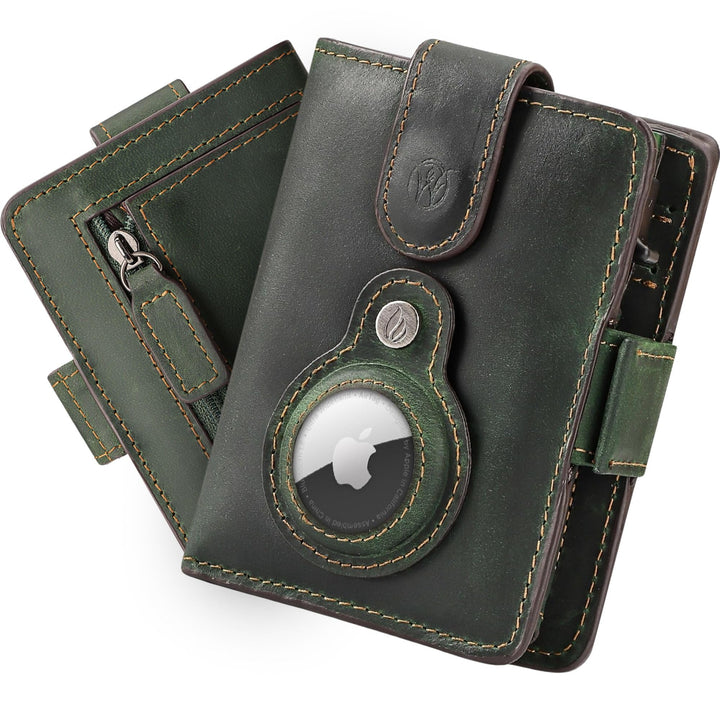 Will Fire® AirTag Wallet | Inkl. Airtag Anhänger | Echtleder Geldbörse mit Münz- &amp; Scheinfach | Extr