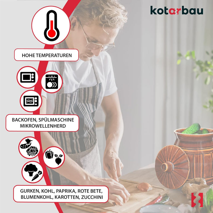KOTARBAU® Keramik Gärtopf 2,7 L Braun Gurkentopf mit Deckel Sauerkrauttopf aus Steinzeug Einmachtopf