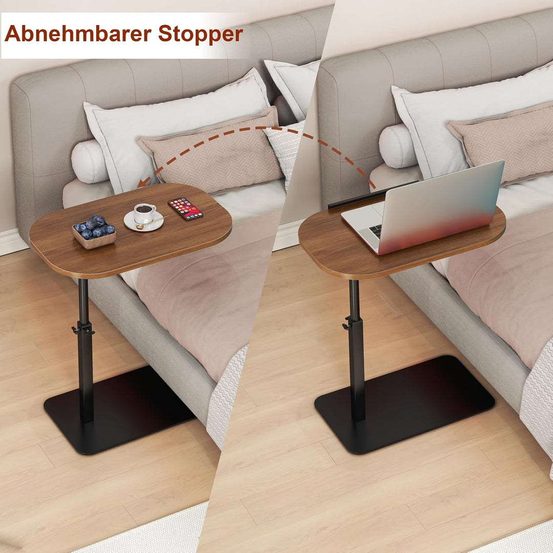 Massivholz Beistelltische c Form Höhenverstellbar, Metallbasis Couchtisch 360° Rotierend Klein Beist