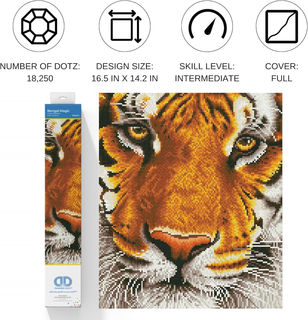 DIAMOND DOTZ DD8.001 - Original 5D Diamond Painting Set Bengal Tiger Magie, Kreativset mit 18.250 Di