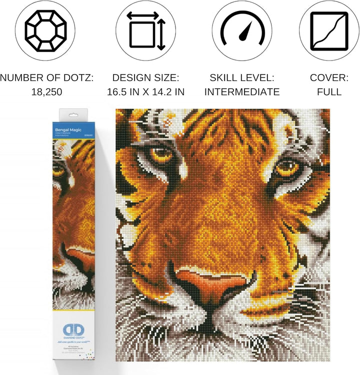 DIAMOND DOTZ DD8.001 - Original 5D Diamond Painting Set Bengal Tiger Magie, Kreativset mit 18.250 Di