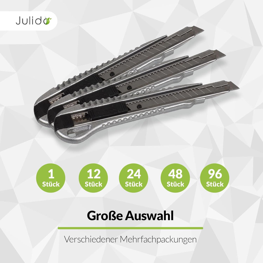 Julido Cuttermesser, 96 Stück, Teppichmesser für Profis, mit 9 mm Abbrechklinge, Arbeitsmesser aus A