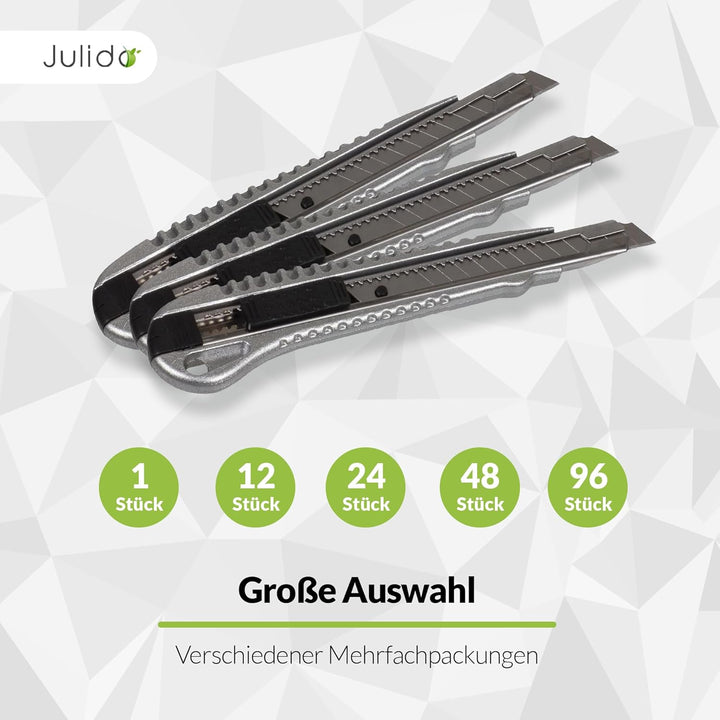 Julido Cuttermesser, 96 Stück, Teppichmesser für Profis, mit 9 mm Abbrechklinge, Arbeitsmesser aus A