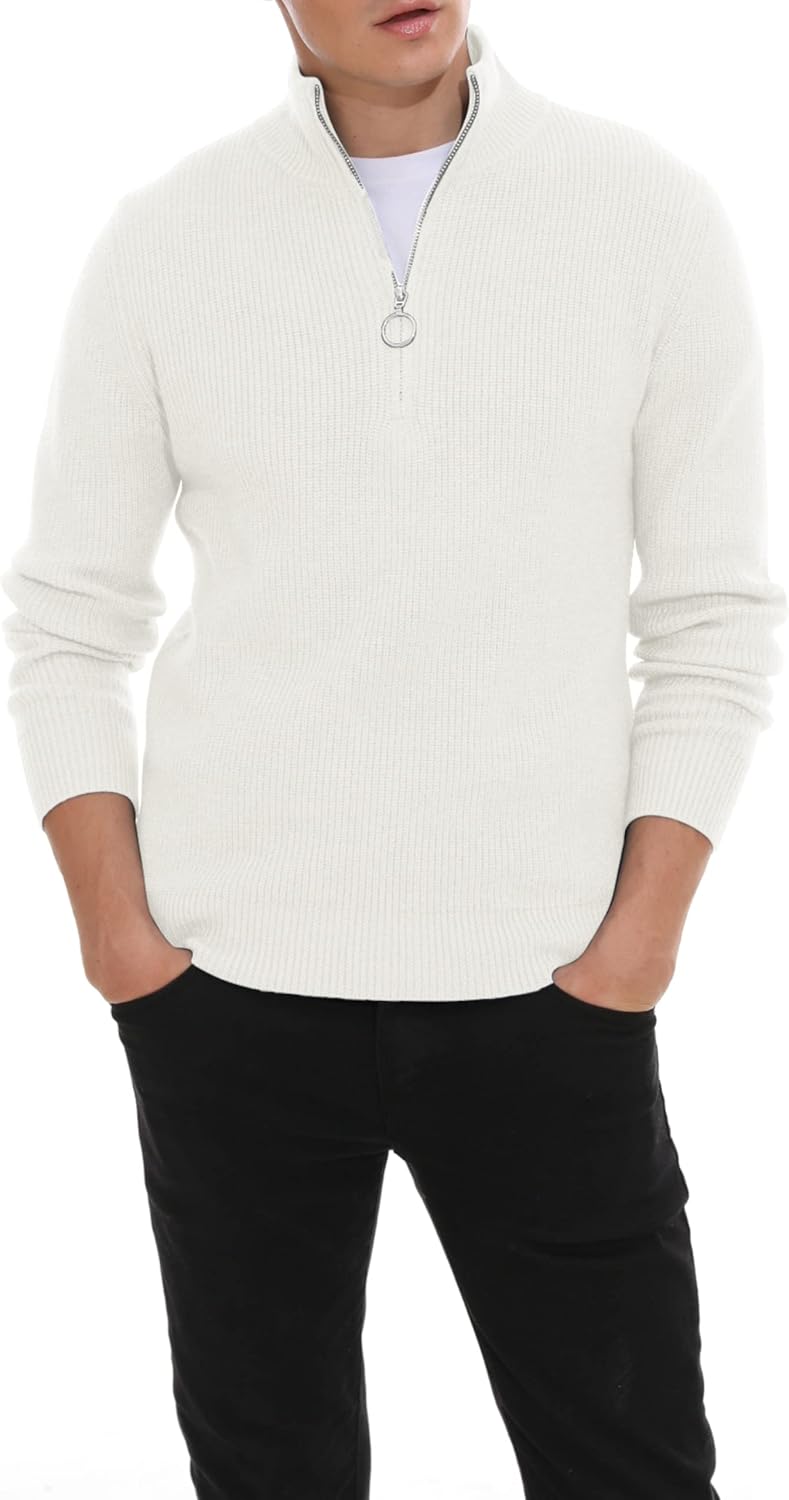 Hisir Pullover Herren Strickpullover 1/4 Zip Pulli Männer, Bequem Weich Warmer Winter Pullover für M