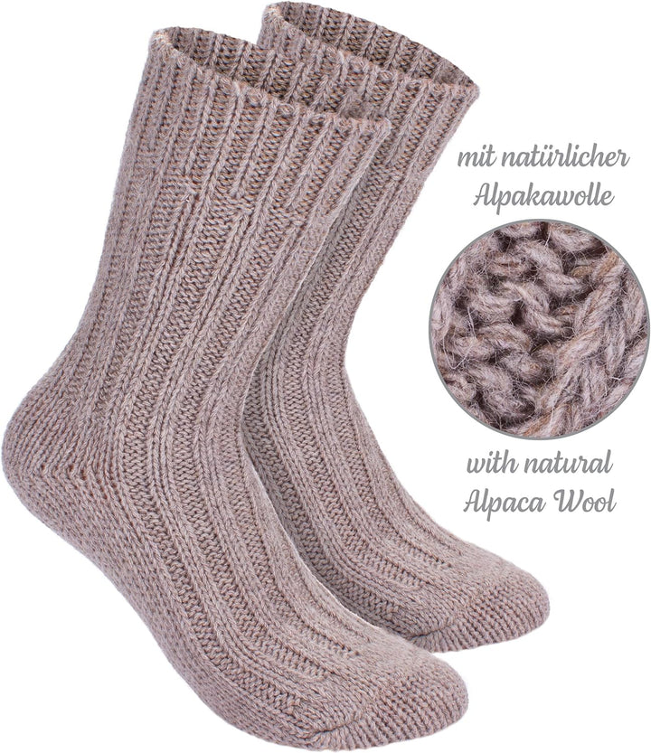 Brubaker 4 Paar Alpaka Socken sehr dick flauschig und warm - reine Alpakawolle 43-46 Brauntöne, 43-4