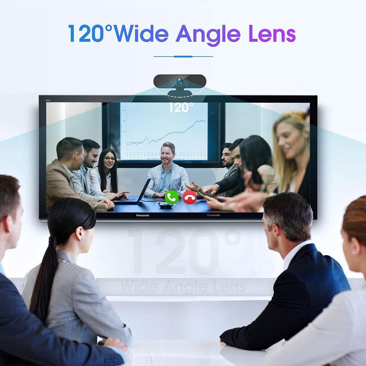 Webcam mit Mikrofon, 1080P Web PC Kamera mit 120° Blickfeld, Belichtungskorrektur und Drehbarem Clip