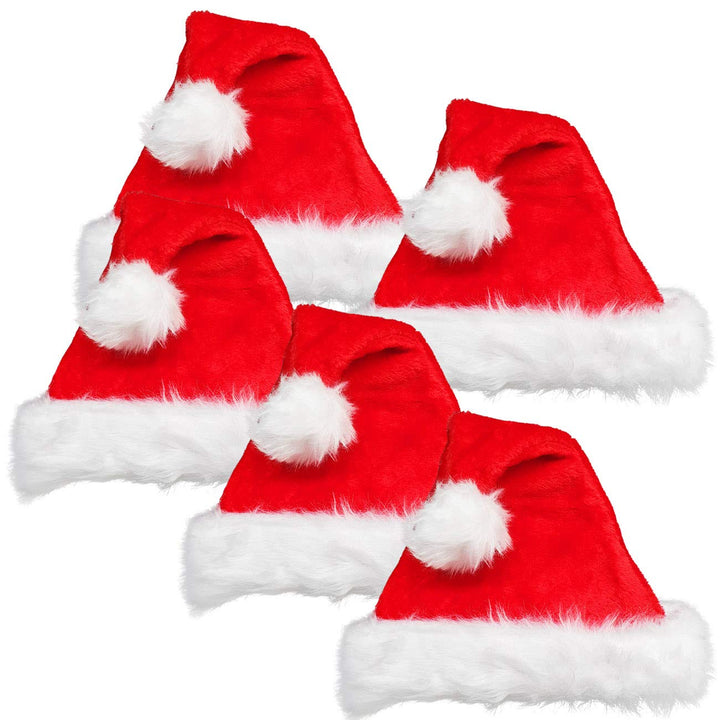 5 Stück Weihnachtsmütze Mütze Weihnachten Weich Nikolausmütze Dicker Fellrand aus Plüsch Top Qualitä